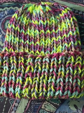 Multicolor Knit Beanie Hat - Bright Neon Mix